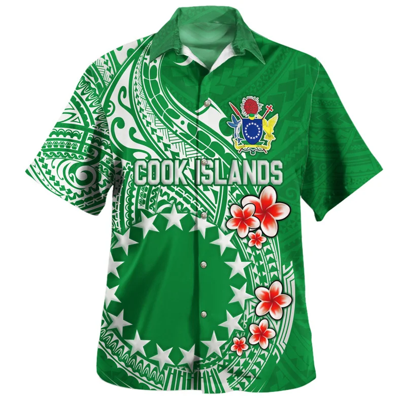 New Design Cook Islands Shirt For Men Hawaiian Polynesian 3d Printed Short Sleeves Tops Casual Summer Beach Lapel Button Blouse