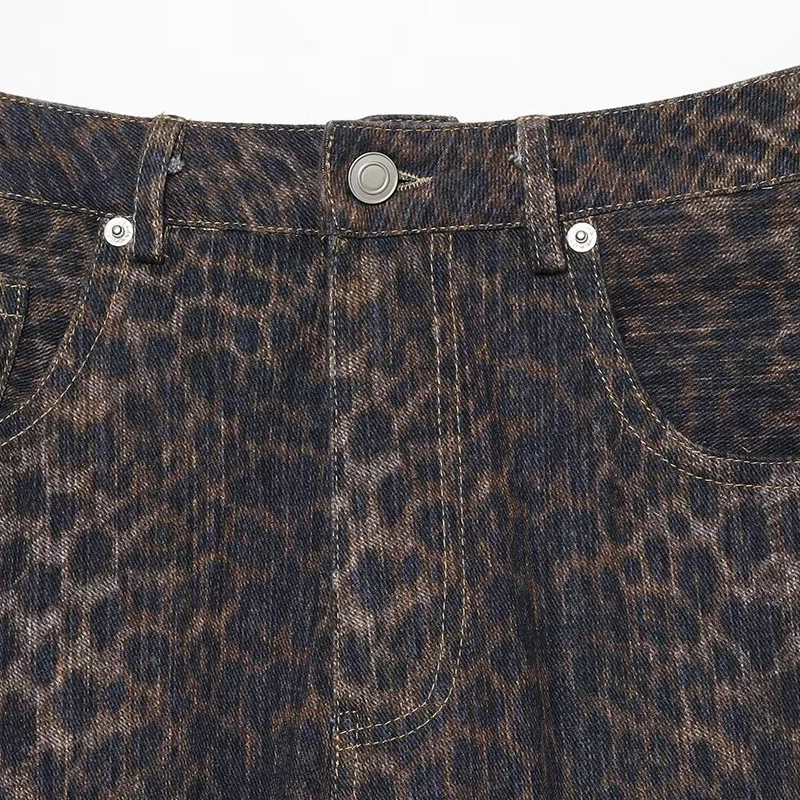HXAO Baggy-Hose mit Tiermuster, Damenjeans, Herbst 2026, Vintage, hohe Taille, lockere, weite Beine, Denim-Fasshose, Streetwear-Hose – Detail 9