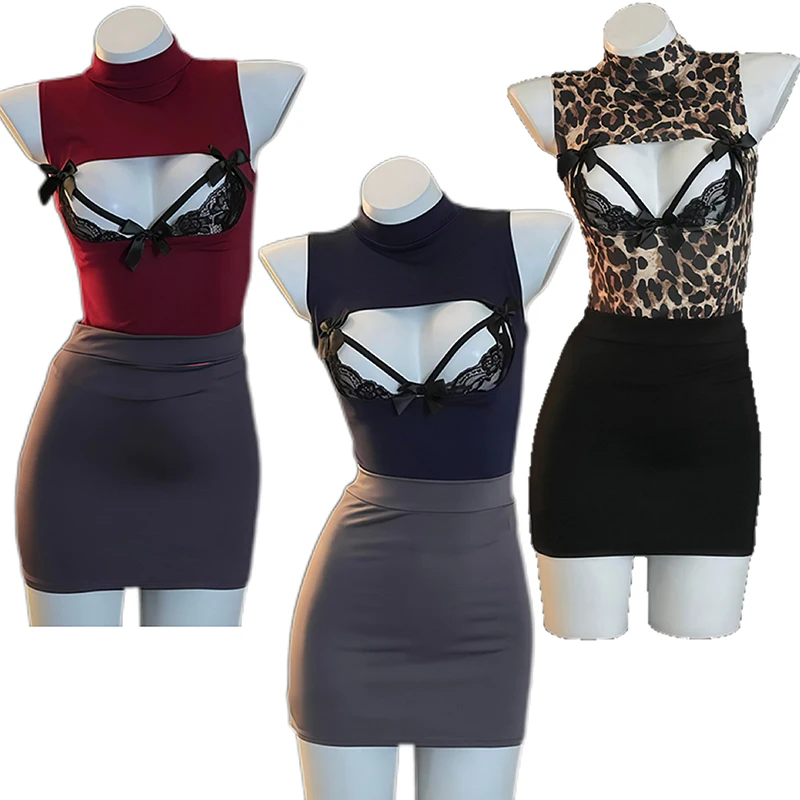 

Fascination Lace Lingerie Sexy Secretary Office Lady OL Bodycon Skirt Cutout Exotic Nightclub Role Play Party Uniform Sleepwear