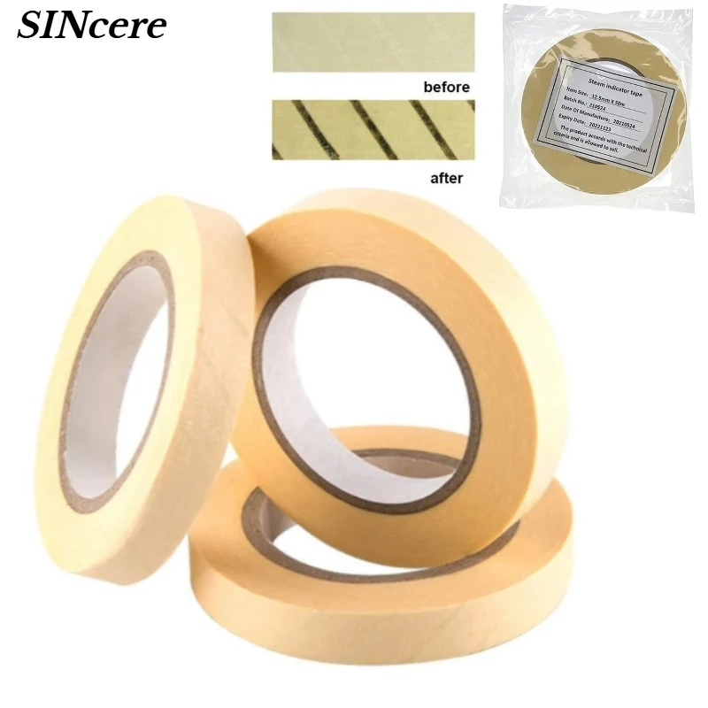 

50m/Roll Dental Tape Sterilization Indicator Medical Autoclave Cards Oral Care Supplies 12.5/19/25mm Autoclave Cards Steam Tapes