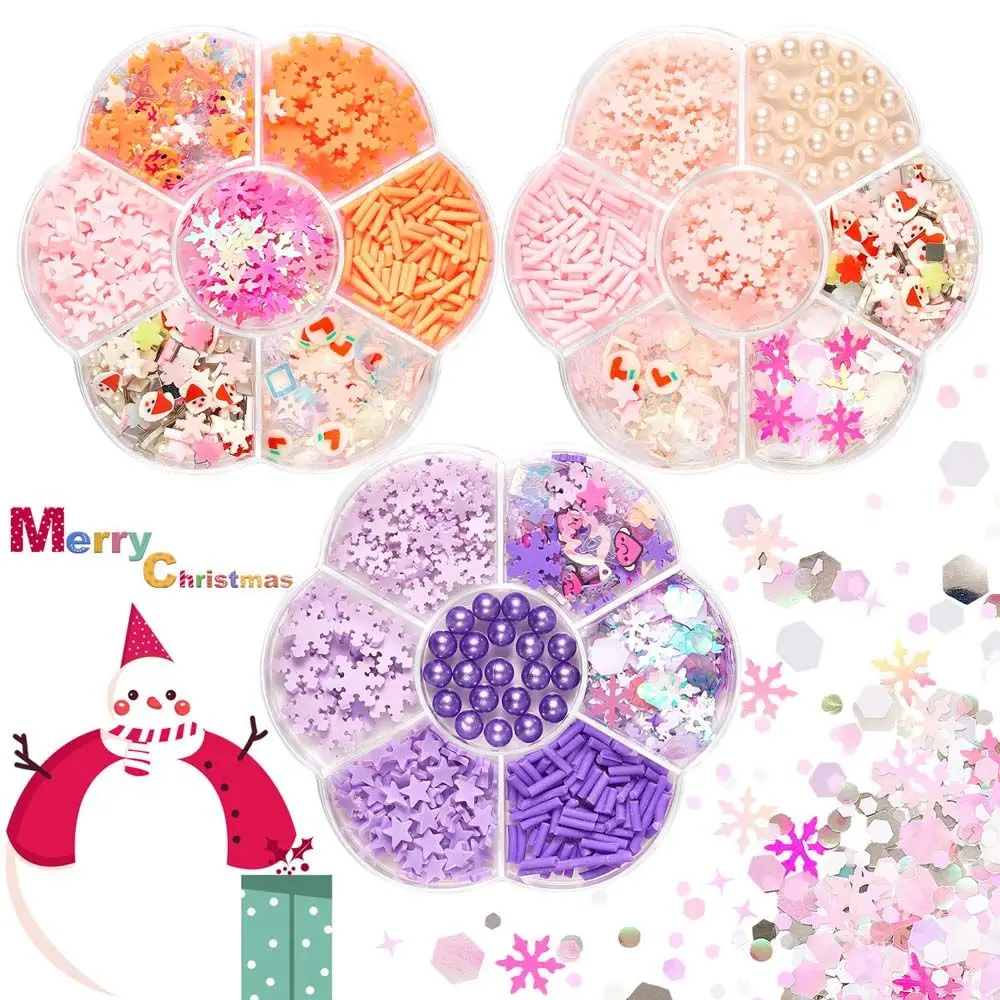 Regalo per ragazze in argilla morbida Cuore d'amore Unghie di Babbo Natale Fiocchi Fetta Cuore Nail Art Paillettes Fiocco di neve Decorazioni natalizie per unghie