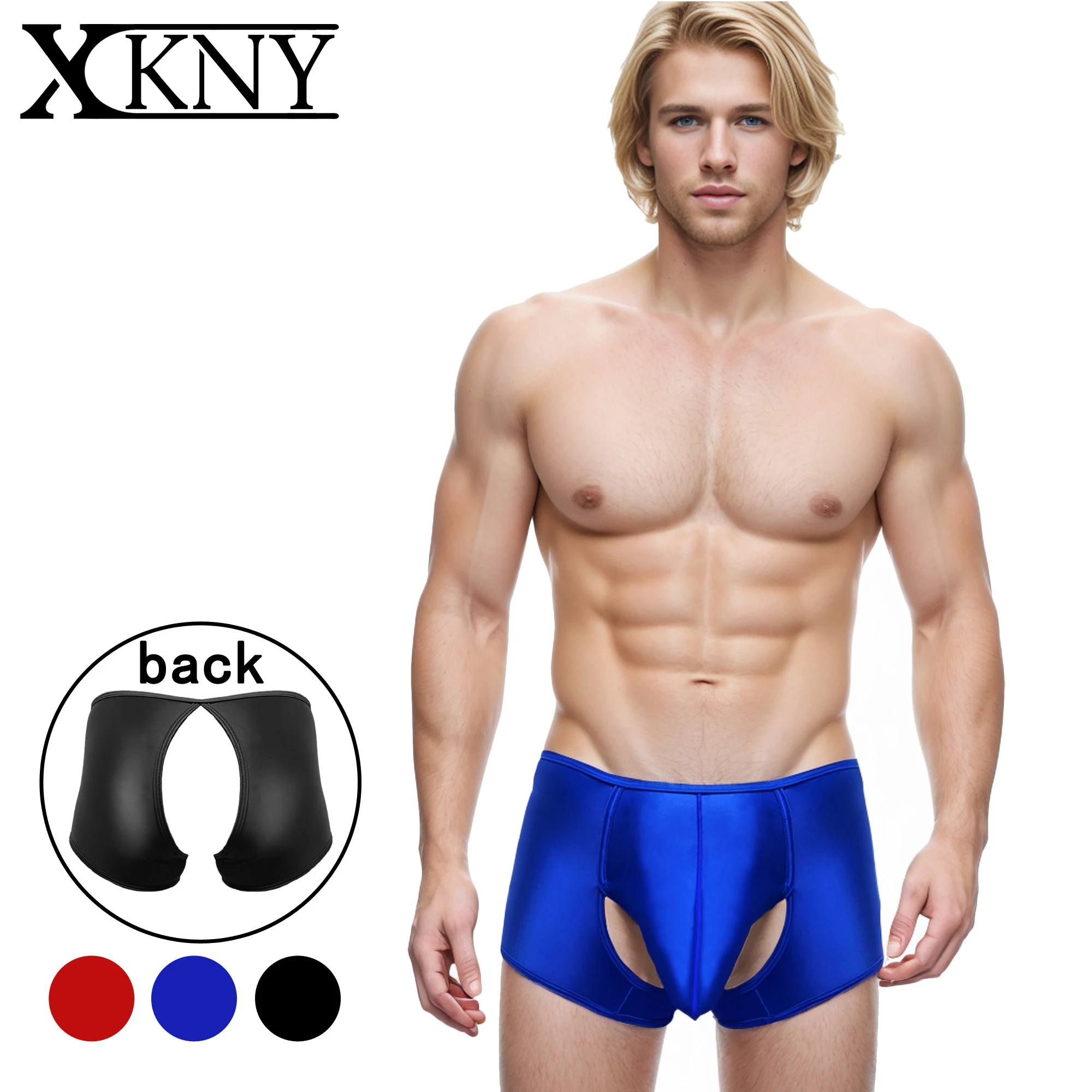 XCKNY satin glossy Men's open crotch underwear Silk Slippery High Elastic boxer shorts oily Yoga running Leisure shinny shorts