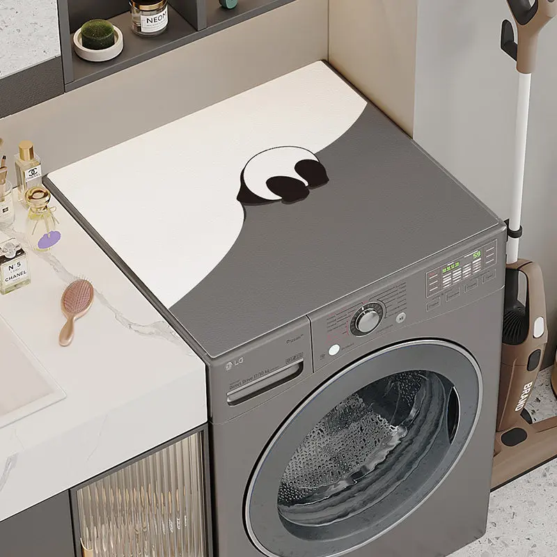 VIKAMA Minimal Panda Back Washing Machine Cover Mat Dark Grey Solid Tone Waterproof Anti Dust Dryer Cabinet Pad