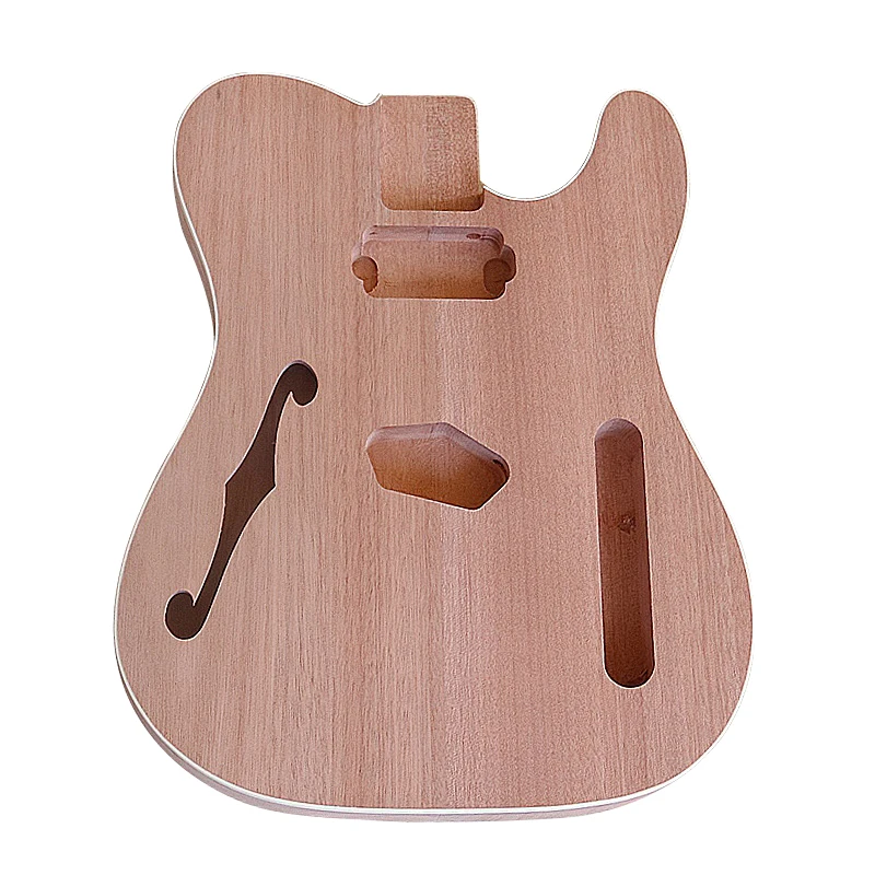 Unfertiger E-Gitarren-Korpus aus Okoume-Holz, 56mm Halsbohrung, einzelnes F-Loch mit weißer Einfassung, DIY Gitarrenbauteil