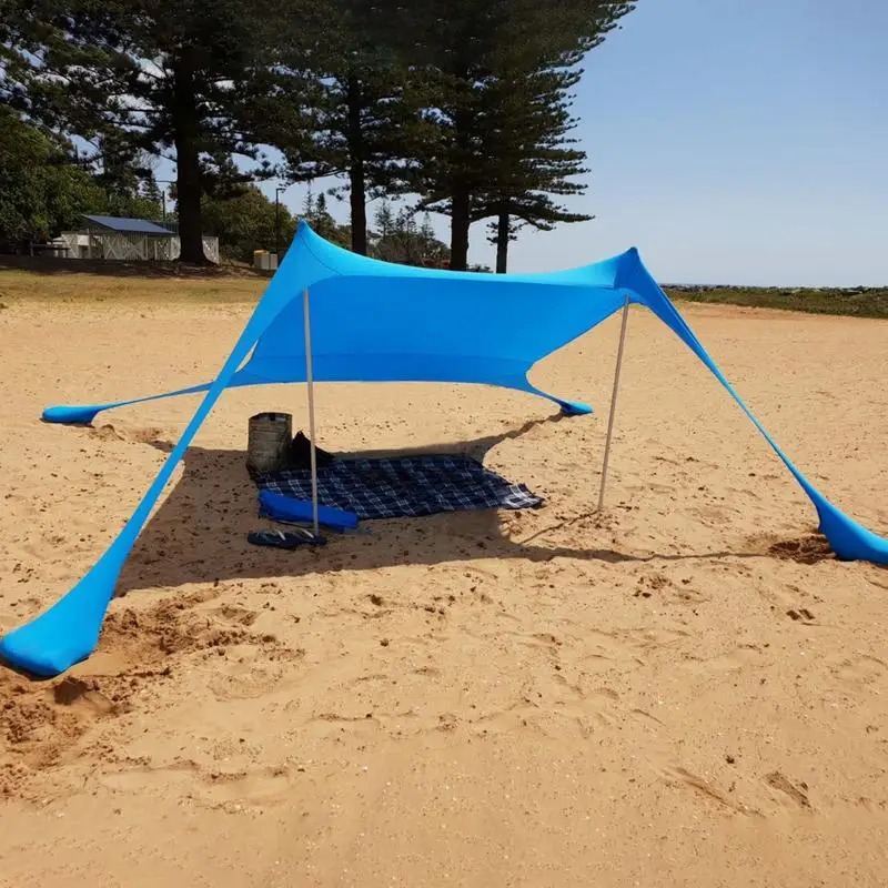 Kanopi pantai besar, tenda naungan matahari pantai portabel UV tahan angin, naungan teras, kanopi luar ruangan untuk berkemah di pantai