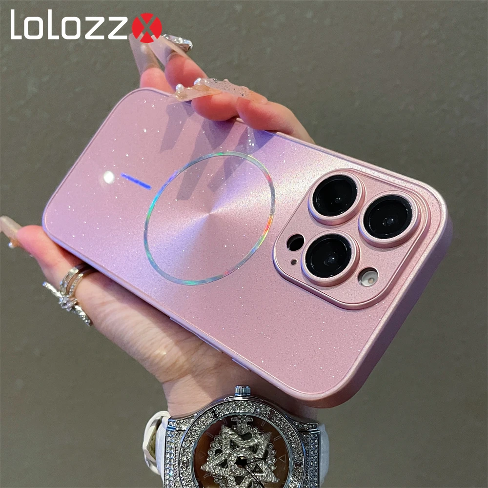 Funda magnética para teléfono Magsafe Bling Laser Aurora, colorida funda para iPhone 17 Pro Max Air 16 14 13 12 15 Pro Max Plus