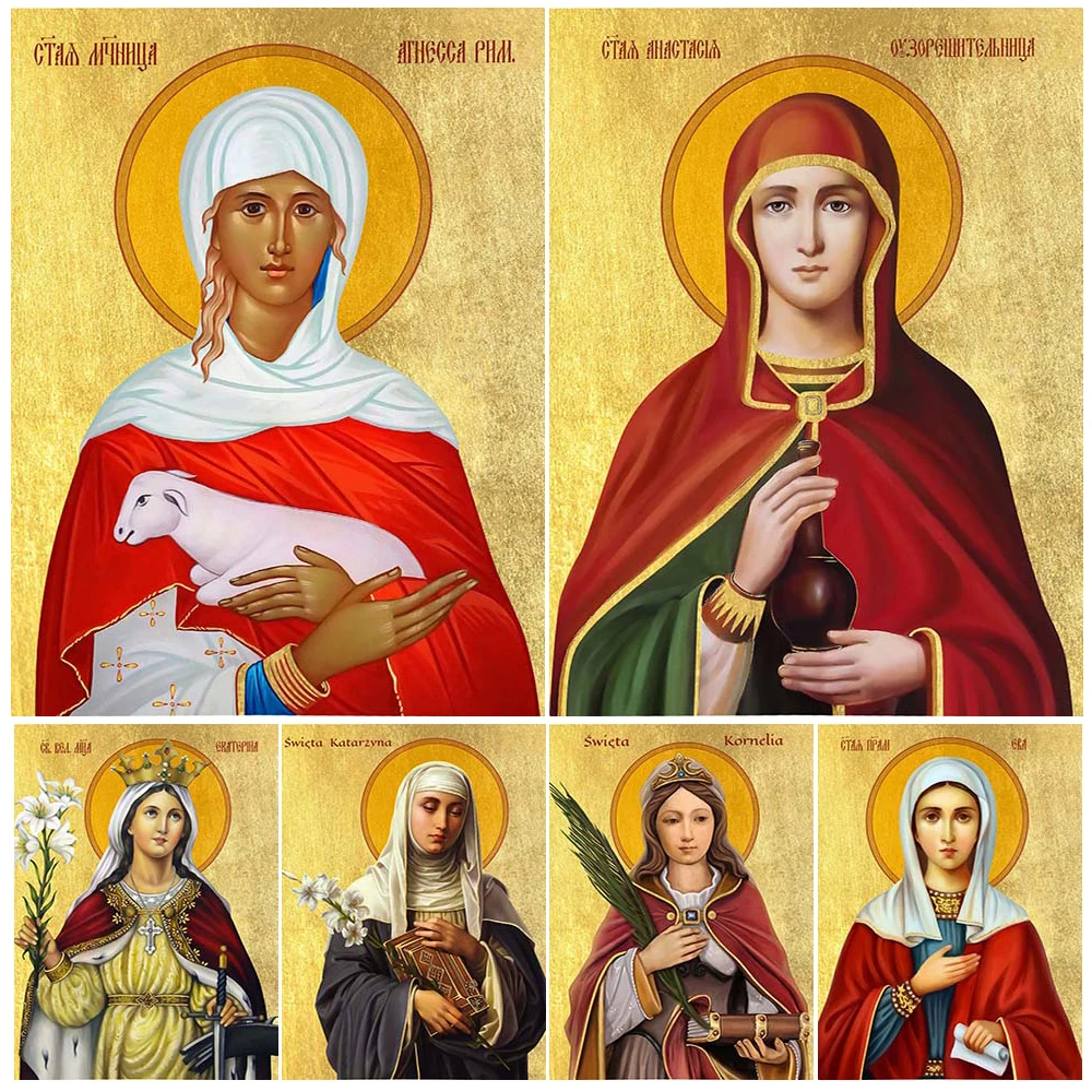 

Religion Nun Saint Agnes Saint Catherine Posters Wall Pictures For Living Room Vintage Poster Wall Art Canvas Painting Unframed