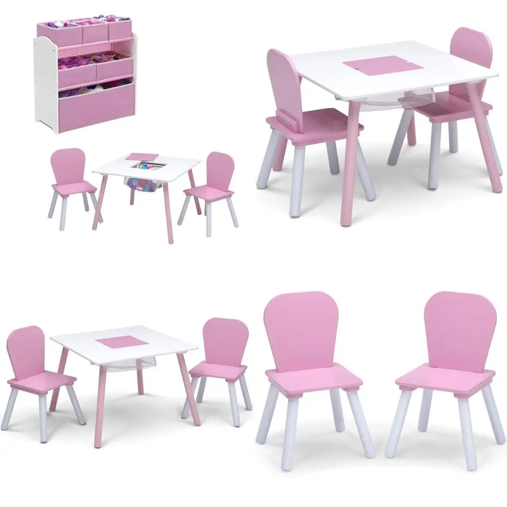 Toddler Playroom Furniture Set, Pink & White, 4-Piece