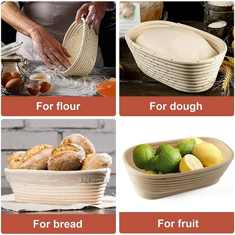 1Set Bread Banneton Proofing Basket, 10 Inch Baking Bowl Kit For Sourdough With Dough Scraper, Bread Lame