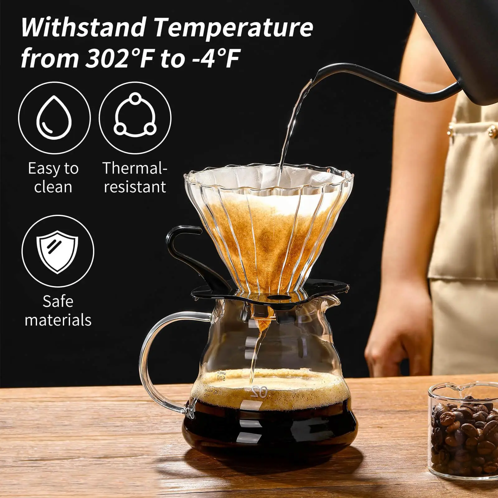 Glass Coffee Pot and Funnel Hand-Made Coffee Pot Filter Set Cloud Shaped Coffee Maker Server with Extraction Cup for Home Use - view 3