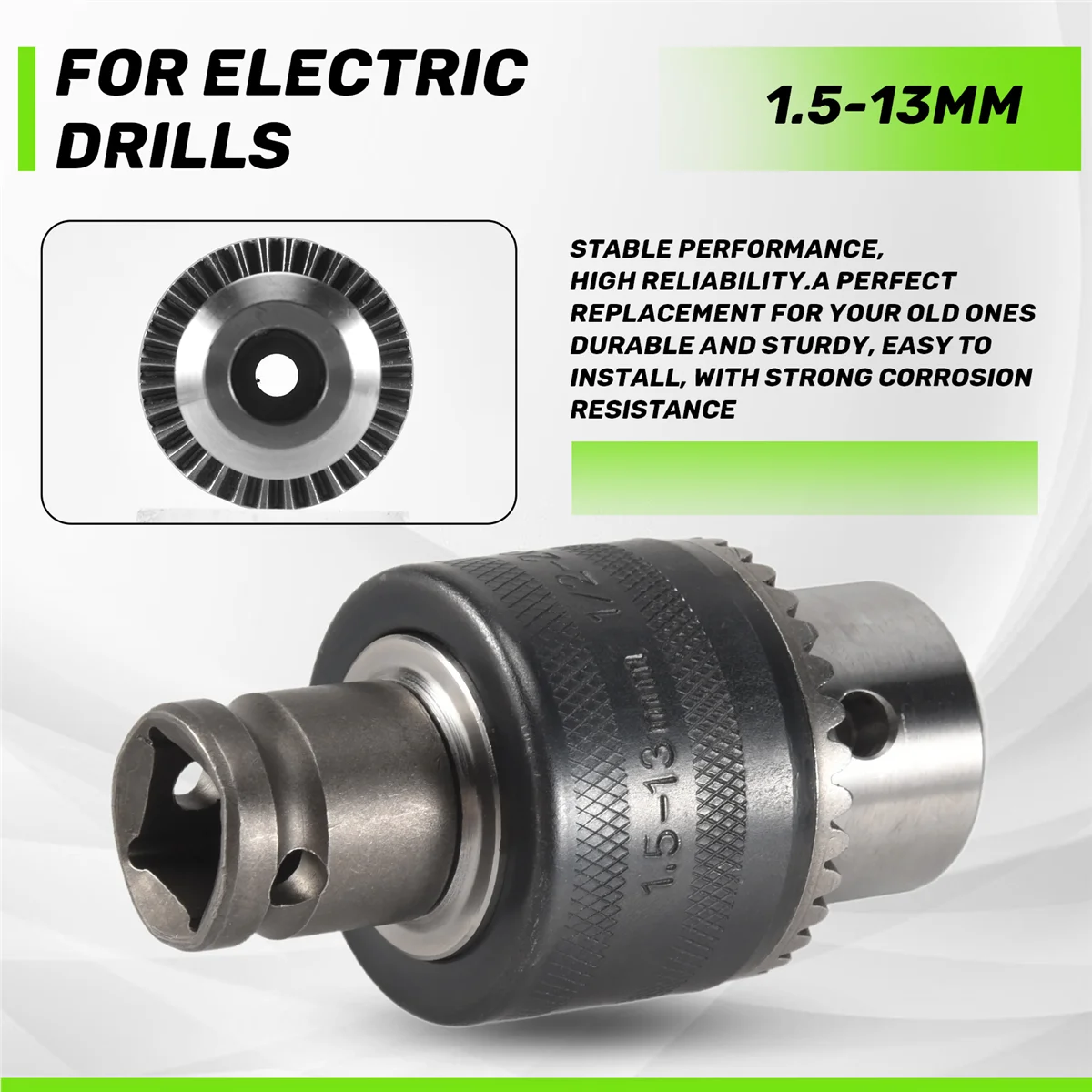 ABZL Adaptador de taladro de portabrocas de 1,5-13 mm Llave de impacto cambiada de 1/2 pulgada para taladros eléctricos