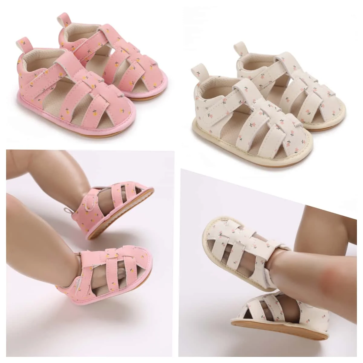 

​​"Baby Girl Summer Sandals 0-18M - Floral PU Leather First Walkers | Secure-Grip Crib Shoes for Newborns"​​
