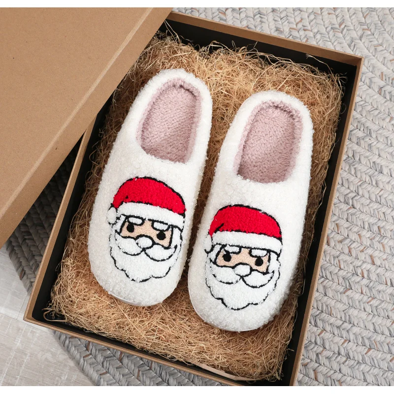 

Christmas Santa Reindeer Slippers for Couples Matching Plush Fuzzy Indoor Shoes His and Hers Cozy Winter Gifts with Thick Soft