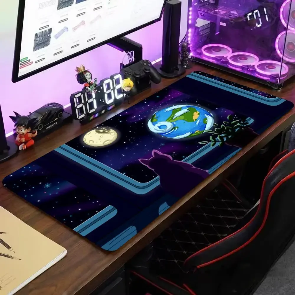 アニメかわいい猫マウスパッド大型コンピュータオフィスゲームテーブルマットXXLゴム滑り止めゲーミングキーボードマウスパッドロングデスクパッド