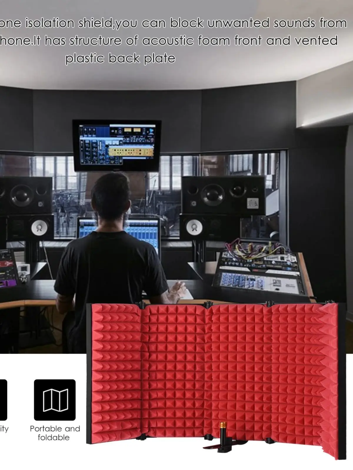 5-door Professional Studio Recording Microphone Isolation Shield Folding Pop Filter Microphone Wind Screen with EVA High Density