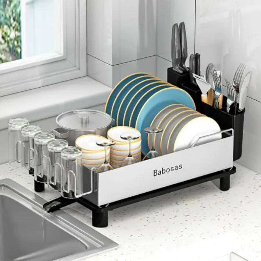 

Large Ccity 304 Stainless Steel Dish Drying Rack for Kitchen Counter with Drainboard Set and Utensil Holder Detachable Cup Shel