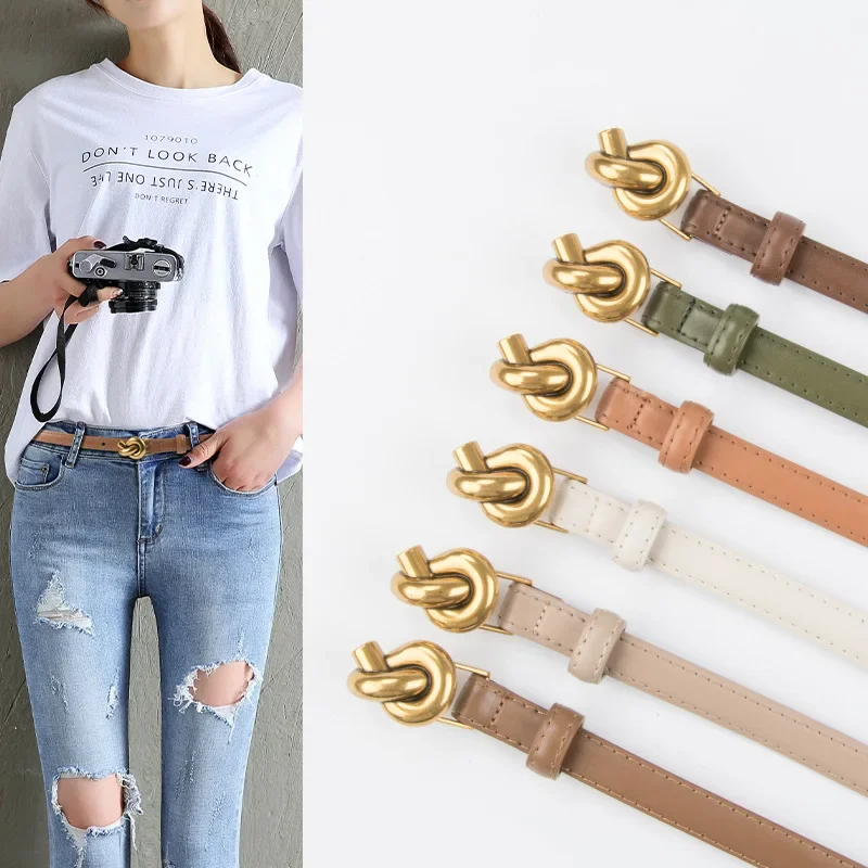 New Women's Belt Simple Design Genuine Leather Belt Brand Designer Waistband High Quality Knot Buckle Belts For Dress Jeans