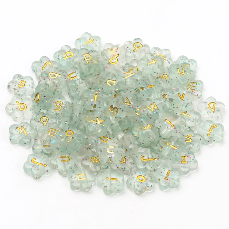 Sequin Transparent Acrylic Beads 50pcs Charm Flower Beads With Golden Color Lowercase Letters Beads For DIY Jewelry Making Beads