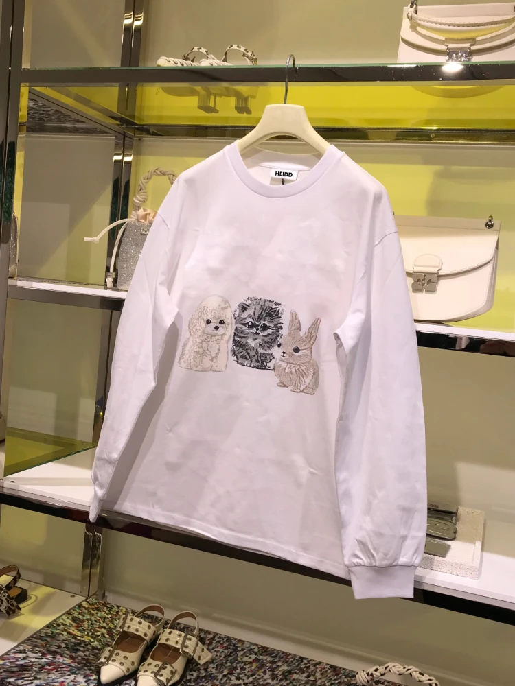 

Heidd GAN25 Весна Лето Легкая Свободная круглая футболка с животным принтом Ne Long Sve Удобный хлопковый креативный дизайн