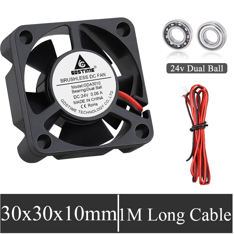 

10Pcs Gdstime 3D Pinter Parts 30MM DC 24V Dual Ball Bearing 30x30x10mm 3cm Cooler Brushless Cooling axial Fan 1 meter long cable