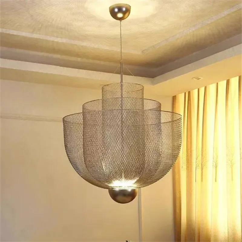 Art Deco Cloth Shop Gold Sliver Mesh Hanging Lamp Meshmatics Chandelier LED Birdcage Light Restaurants Dining Table Lighting