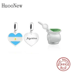 Fit Original Pan Charms Bracelet 925 Sterling Silver Argentine Flag Tea Mate Engrave Letter Bead For Making Women Berloque 2022