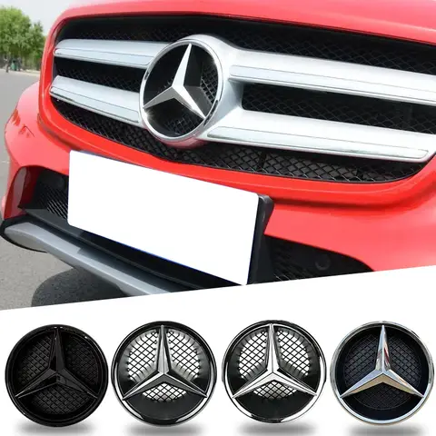 3D 자동차 그릴 엠블럼 스타 배지 전면 그릴 로고 메르세데스 벤츠 W204 W205 W213 X253 A B C E S CLA GLB GLC GLE GLS 액세서리