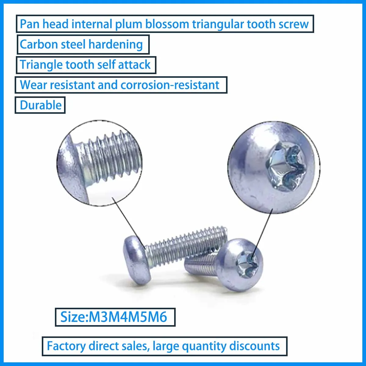 100PCS Pan Head Triangular Self Tapping Screw, Galvanized and Hardened Cross Groove Round Head Locking Cabinet Screw M3M4M5M6