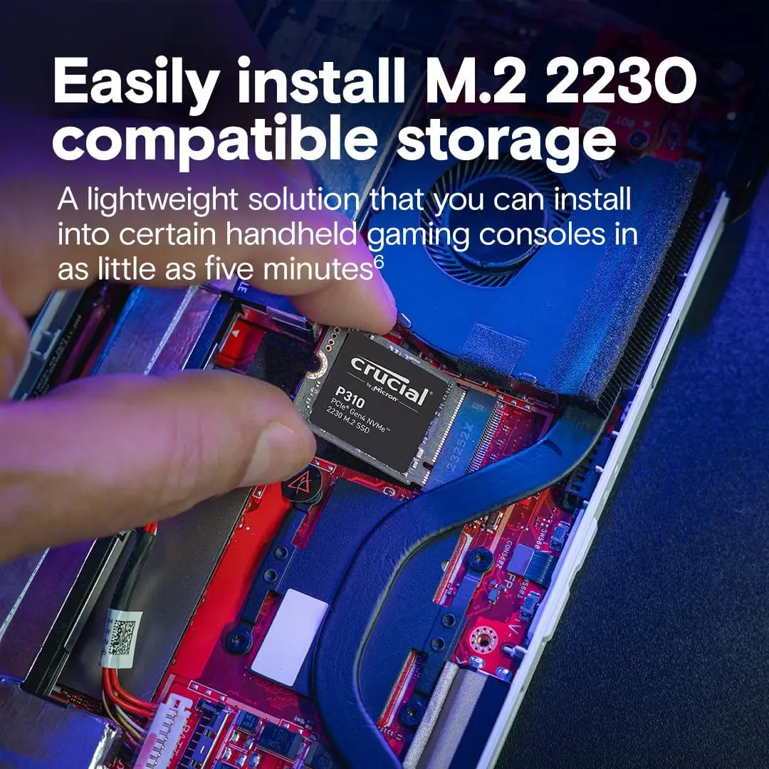 Crucial P310 1 تيرابايت 2 تيرابايت PCIe Gen4 2230 NVMe M.2 SSD - ما يصل إلى 7100 ميجابايت/ثانية - أطول وحدة التحكم الخاصة بك - محرك الأقراص الصلبة الداخلي - حزمة OEM