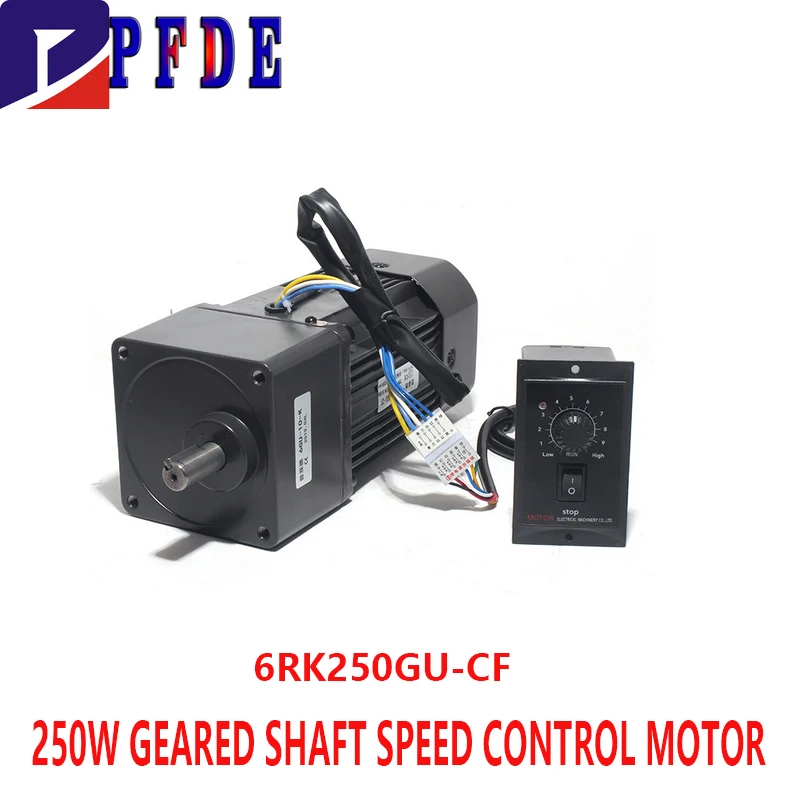 220V 250W AC Reversible Gear 6RK250GU-CF Variable Speed Motor 1:3-1:250 450-2.7RPM 6GU AC Gear Reducer Motor Geared Motor Kit