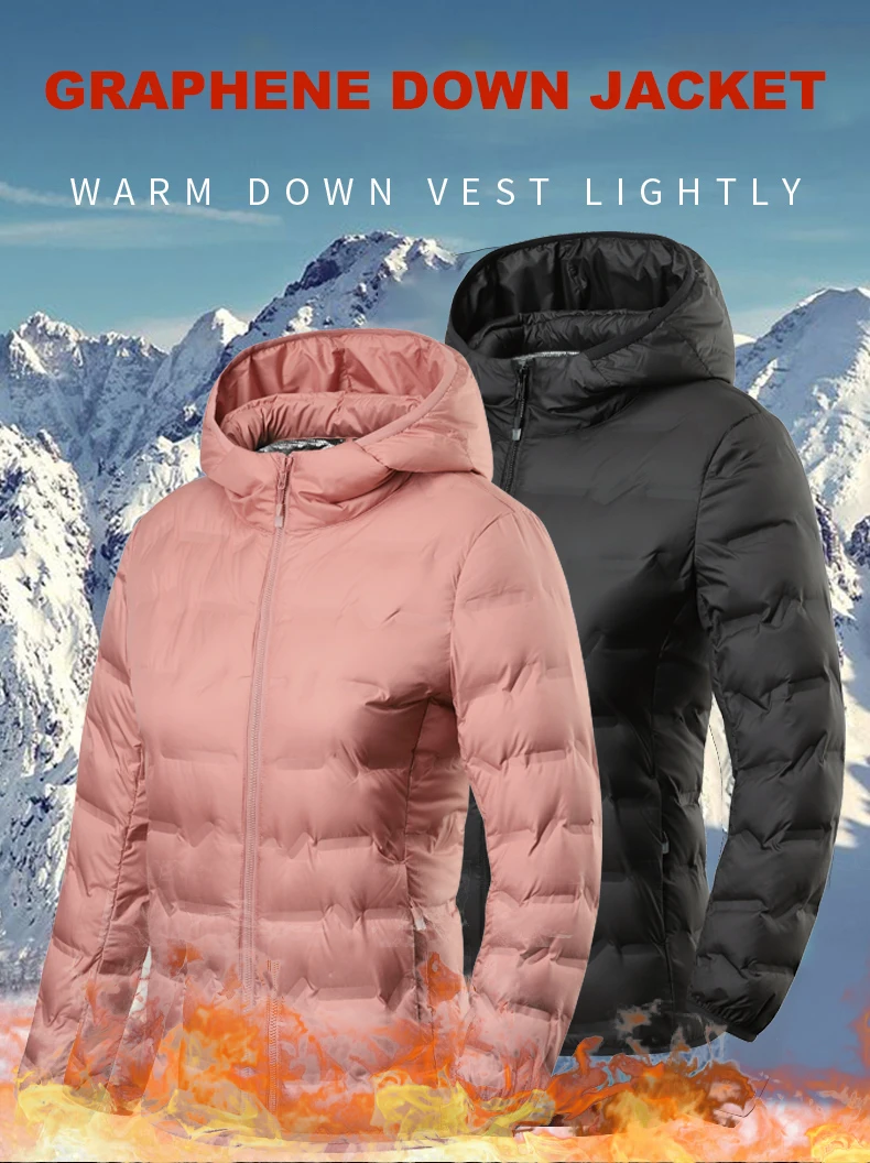 EUMERGX Winter Warme Daunenjacke für Damen Wandern Camping Klettern Trekking Graphen-Futter Mantel Entendaunen Leichte Polsterjacke – Detail 3