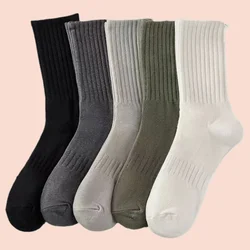 5/10 Pairs Men's High Quality High Length Socks Solid Color Business Socks Casual Sweat Absorbing Long Tube Men's Cotton Socks