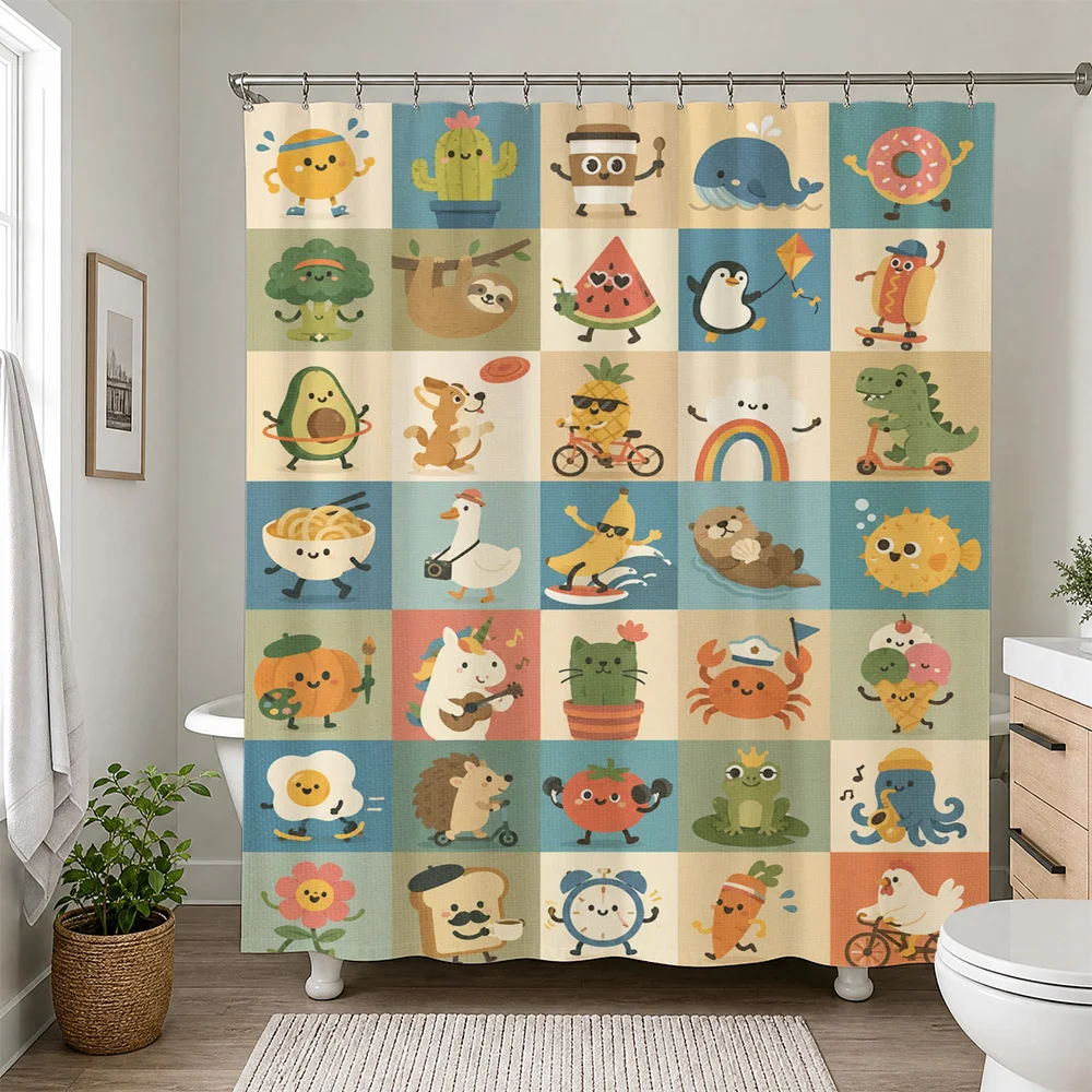 Cute Cartoon Animals Shower Curtain Bathroom Decor Fun Kids Nursery Shower Curtain Waterproof