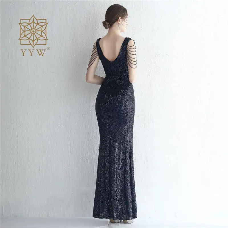 Pink Sequin Beading Party Cocktail Dresses Women Sleeveless Mermaid V Neck Bodycon Celebrity Homecoming Dress For New Year 2022