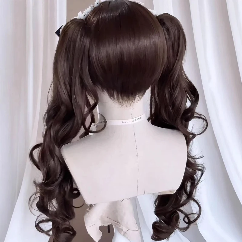 Synthetic Cosplay Women Wigs with Hair Bangs 20inch Black Blonde Wig with Double Wavy Curly Ponytail for Women Daily Cosplay Use