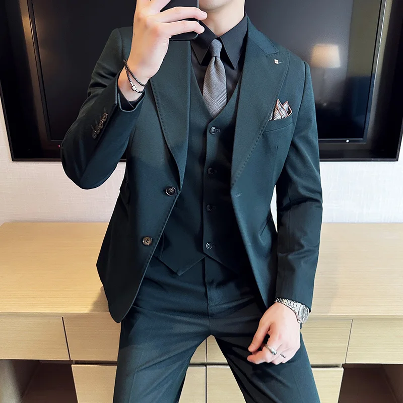 (Jackets+Vest+Pants) 3 Pieces Elegant Suits Brand Slim Fit Single Button Party Formal Business Dress Suits Terno Wedding Tuxedo