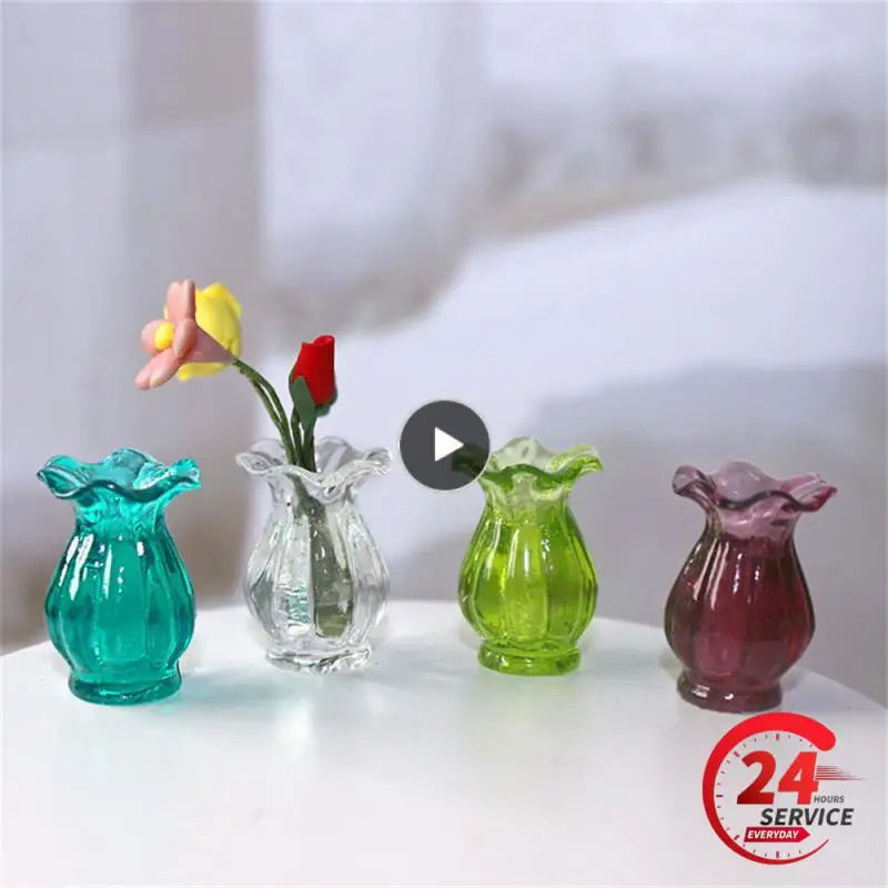 Simulation Glass Lace Vase Model Dollhouse Miniature Mini Living Room Decor Miniature Flower Vase Doll House Accessories