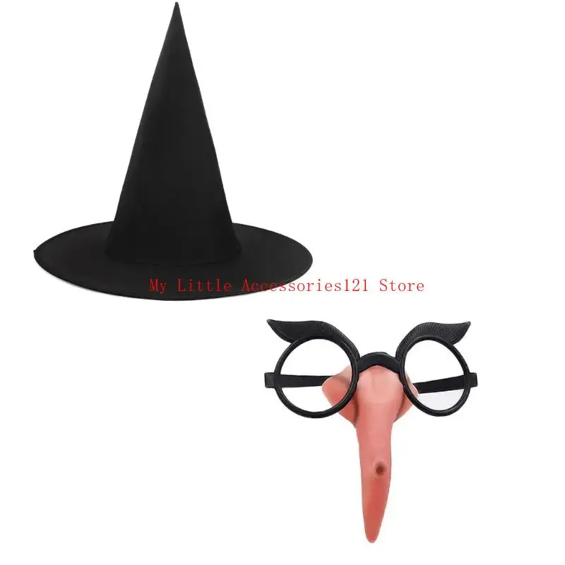 Okulary czarownicy z nosem dorosły Halloween Costume dla kobiet Halloween