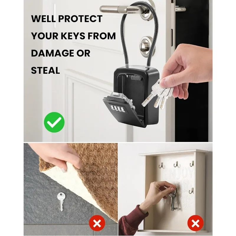 Outdoor Key Safe with Removable Wire Rope Password Safe Portable Key Storage Box Suitable for Home Garage Warehouse