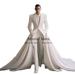 Groom Wear Wedding Suits For Men Handmade Pearls Prom Blazer With Cape Long Tailor-made Man Banquet Dinner Party Prom Tuxedos