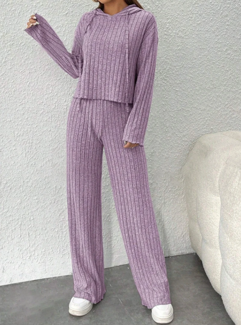 

Women's Long-Sleeve Hooded 2Pcs Set Featuring A Drawstring Sweatshirt And Elastic Pant Fit Winter Sports Wear Jogging Loungewear