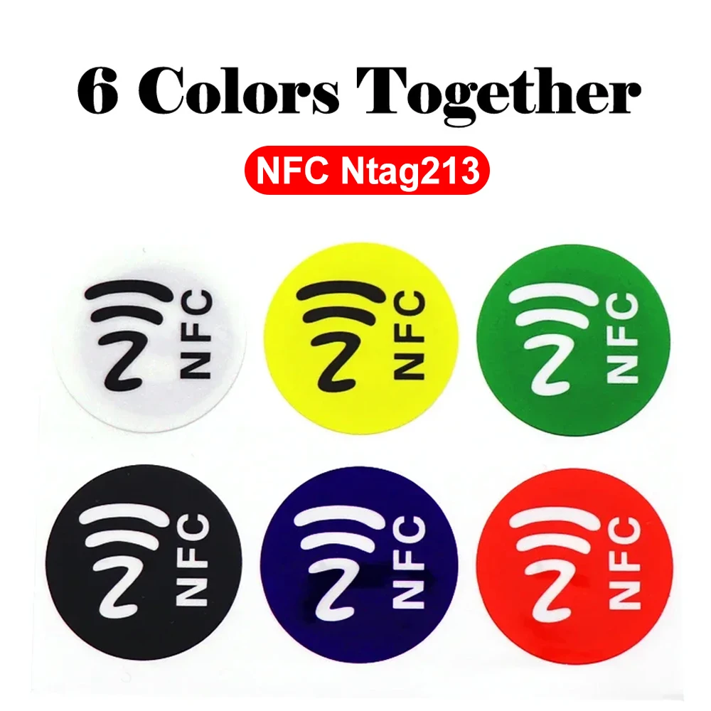 6PCS Coloful Fast Reading Tag NFC Ntag213 Sticker 13.56 MHZ 540Bytes RFID NFC Tag Stickers Labels for NFC Phones Self-adhesive
