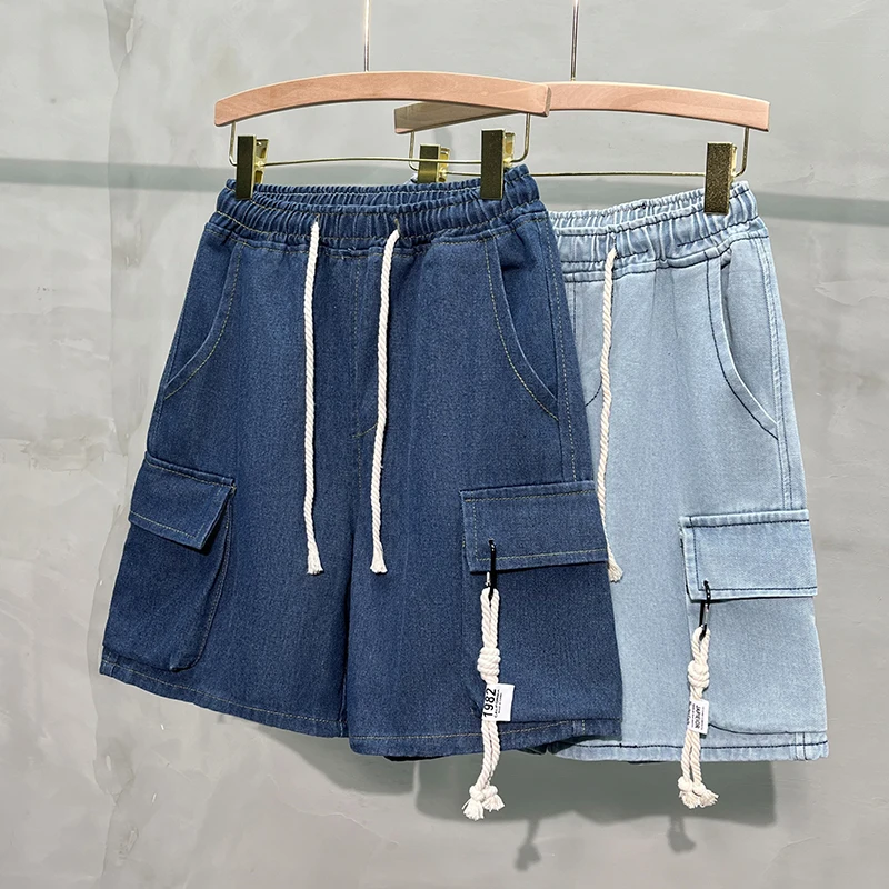 

Американская ретро Dstring Спецодежда Джинсовые orts Мужские летние тонкие свободные модные спортивные повседневные брюки с пятью точками