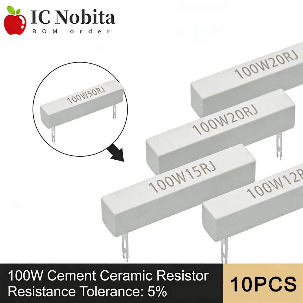 

10PCS 100W Cement Ceramic Resistor 5% 0.1 0.5 1 1.5 2 2.5 3 3.3 4 5 6 8 10 12 15 25 30 47 50 100 150 200 250 300 500 1K Ohm