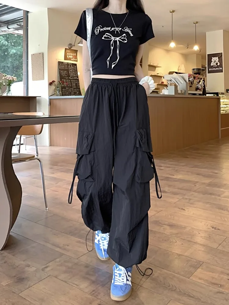 

Plus-size jazz pants women's high waist loose straight leg high print drawstring leg highleg casual pants hip hop sweatpants