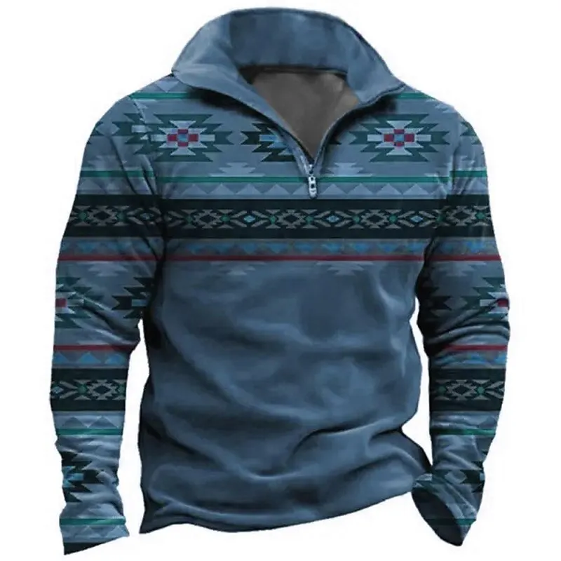 3D Vintage Print Men's Zipper Sweatshirt Fashion Classic Zip Collar Long Sleeve Pullover Autumn Daily Casual Comfortable Clothes