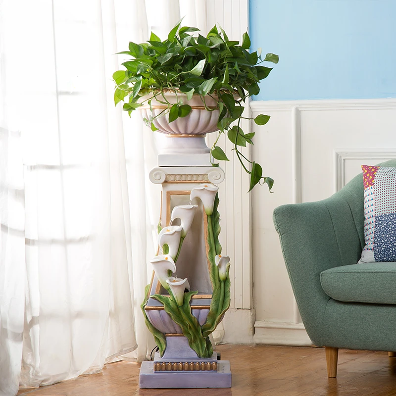 Floor-to-ceiling ornaments next to the TV cabinet, living room furnishings, home creative European-style flowing water fountains