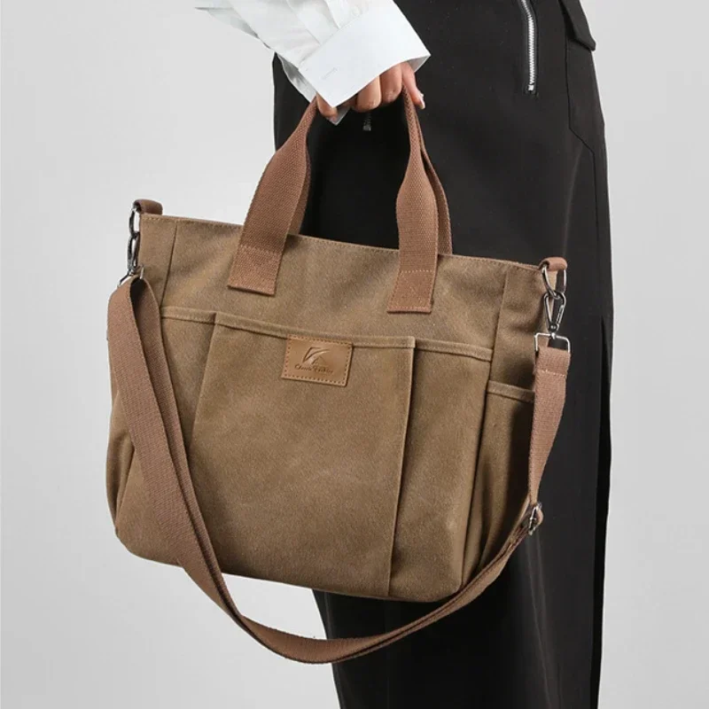 Leisure Tote Bag New Multi Pocket Thickened Canvas Shoulder Bag Large Capacity Computer Handbag High Quality Women Crossbody Bag