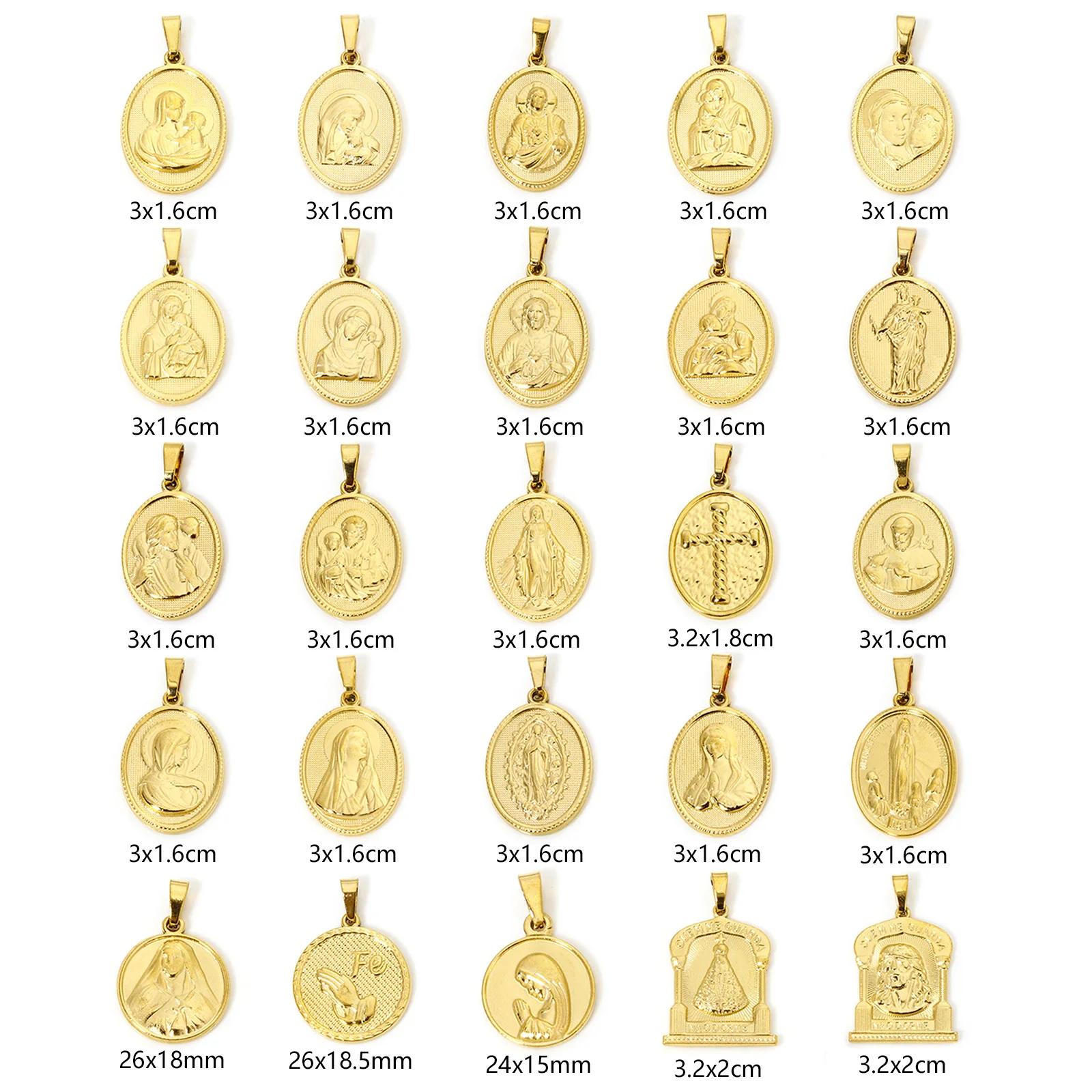 2pcs Religious Stainless Steel Charm Gold Color Virgin Mary Pattern Pendants DIY Necklace For Women Men Party Jewelry Findings