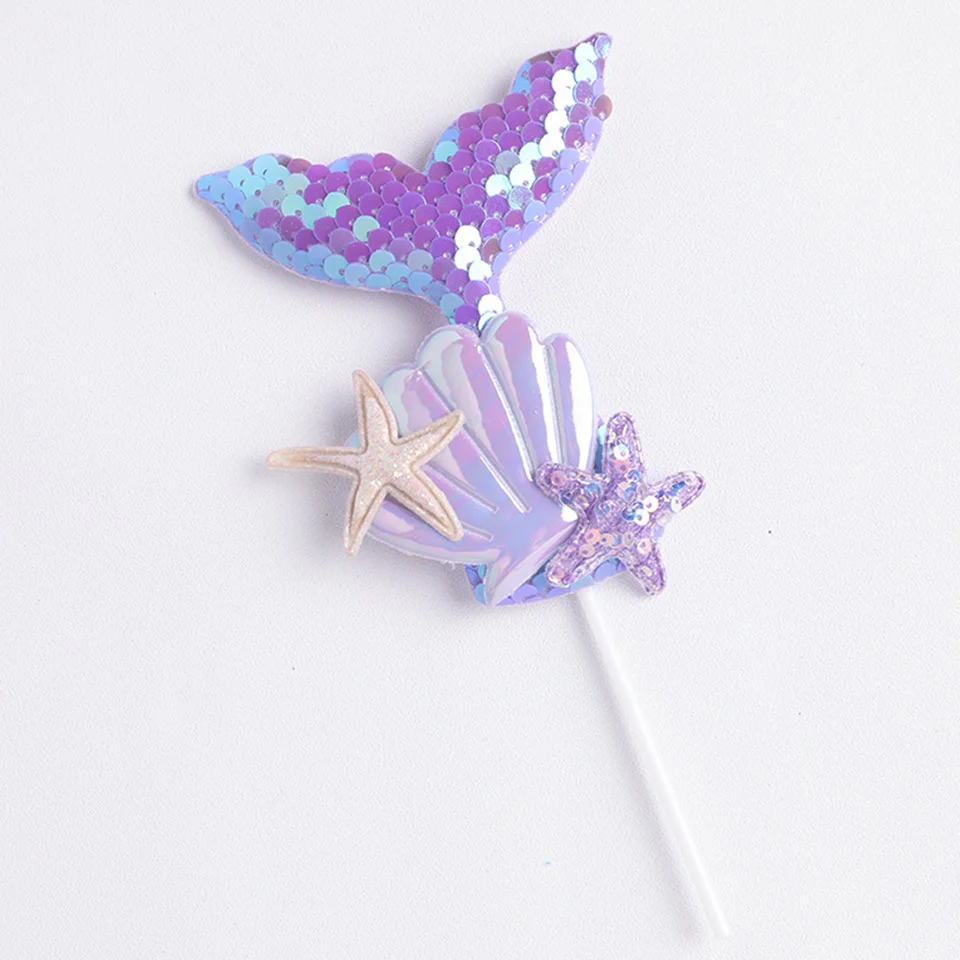 3pcs Mermaid Tail Sequin Cake Topper Muffin Cupcake Toppers for Mermaid Themed Wedding Supply Birthday Party Cake Decorations